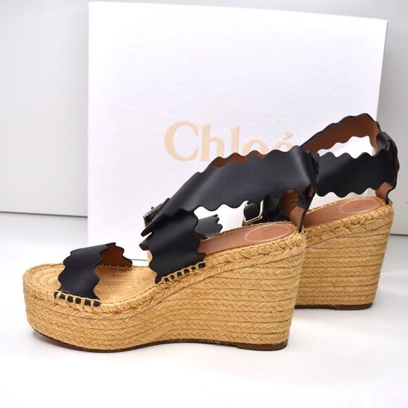 Chloe Lauren Scalloped Leather Wedge Platform Sandal Women Chloé Lauren Scalloped Leather Wedge Sandal Size 37 US SIZE 7